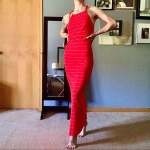 Vibrant Red Striped Maxi Dress